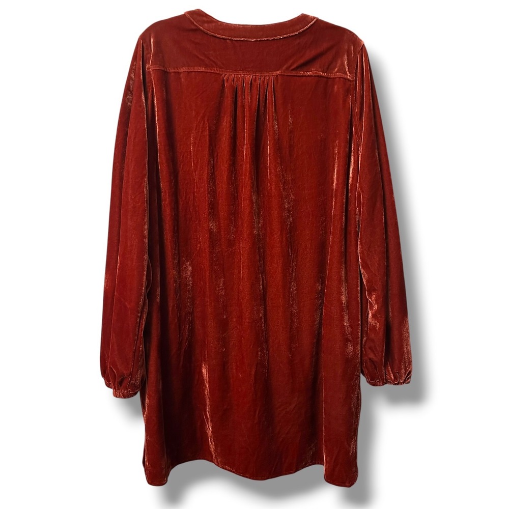 Easel Soft Velvet Babydoll Mini Tunic Dress Long Sleeve Rust Orange L Boho Luxe - Picture 4 of 12